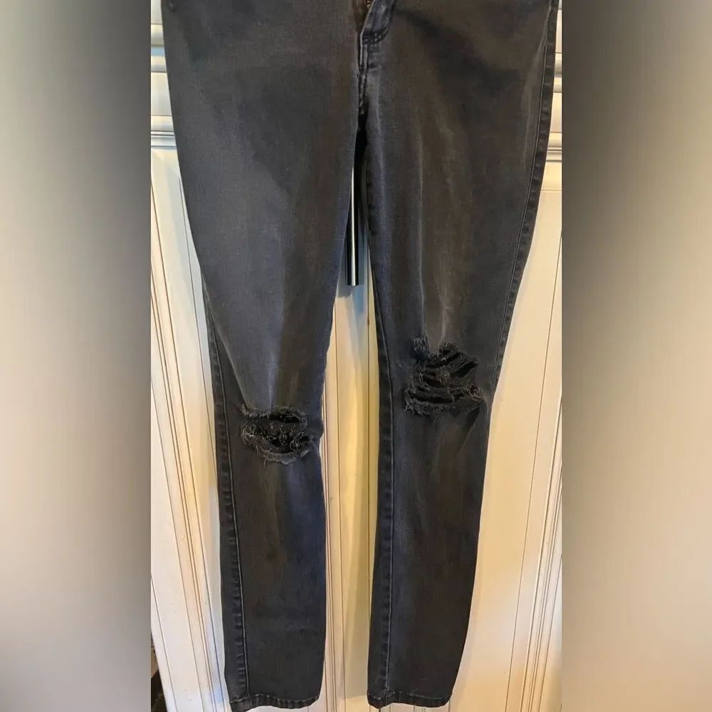 James Twiggy Skinny Jeans Womens 27 Black Distress Destroyed Mid Rise 27x31